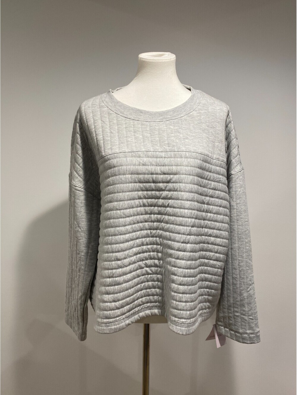 Women’s Auden Long Sleeve Quilted Sleepwear Crewneck Top Gray Size XLarge
